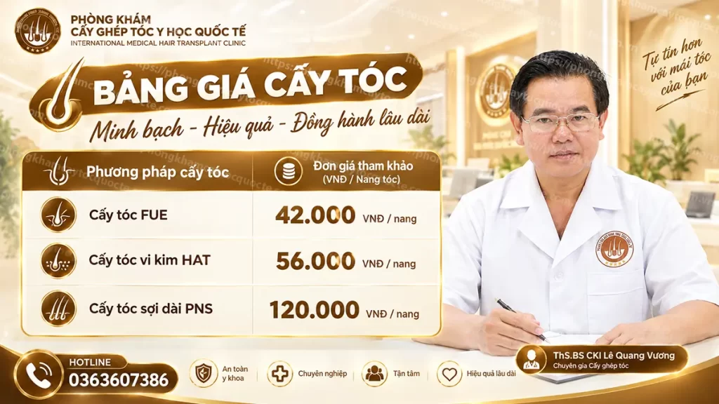 Bảng giá cấy tóc tự thân tại phòng khám cấy ghép tóc y học quốc tế