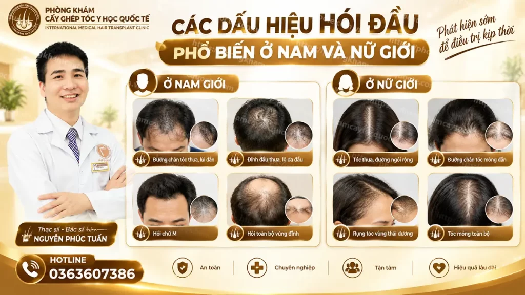 Dấu hiệu hói đầu nhận biết sớm ở nam và nữ giới