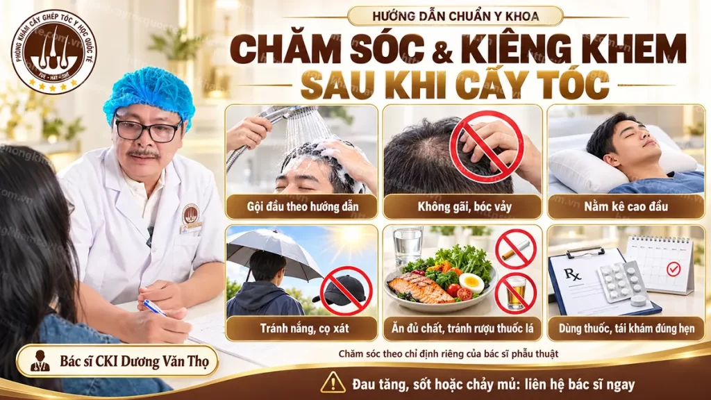 Bác sĩ Thọ hướng dẫn cách chăm sóc kiêng khem sau khi cấy tóc