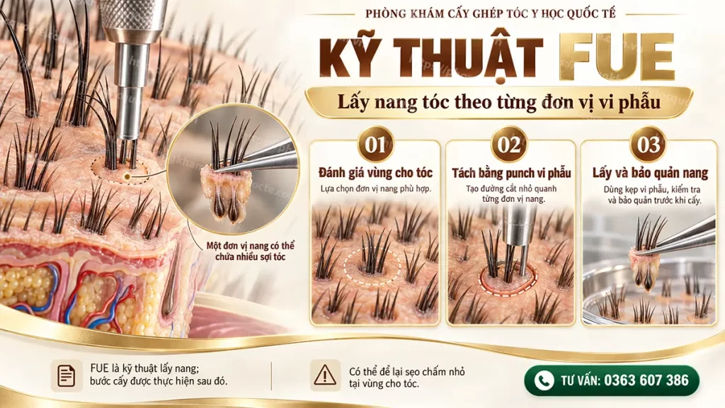 Ảnh minh hoạ kỹ thuật cấy tóc tự thân FUE