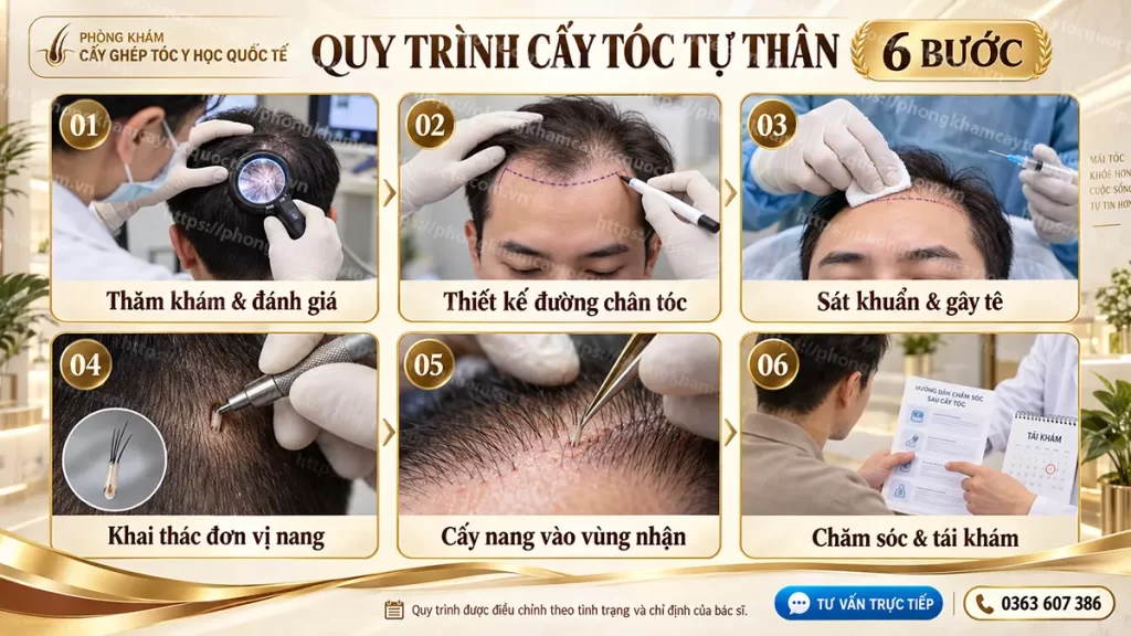 Quy trình 6 bước cấy tóc tự thân chuẩn y khoa