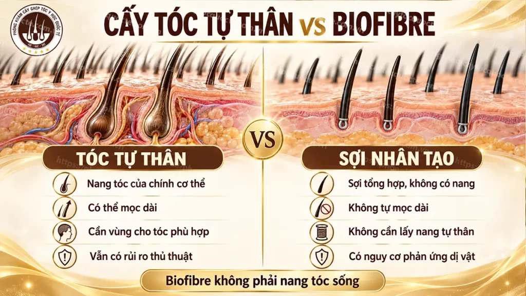 Bảng so sánh nhanh 2 kỹ thuật cấy tóc tự thân và cấy tóc sinh học Biofibre