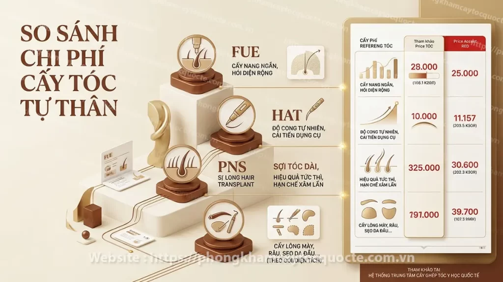 So sánh chi phí các phương pháp cấy tóc